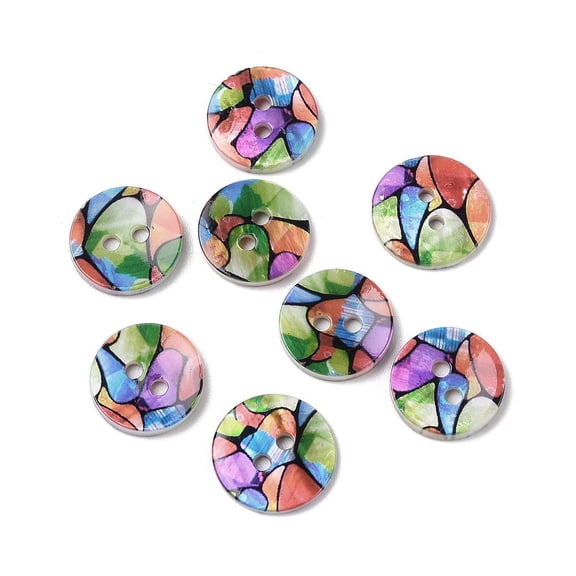 200pc 2-Hole Freshwater Shell Buttons Flat Round Colorful 14x2mm Hole: 2mm