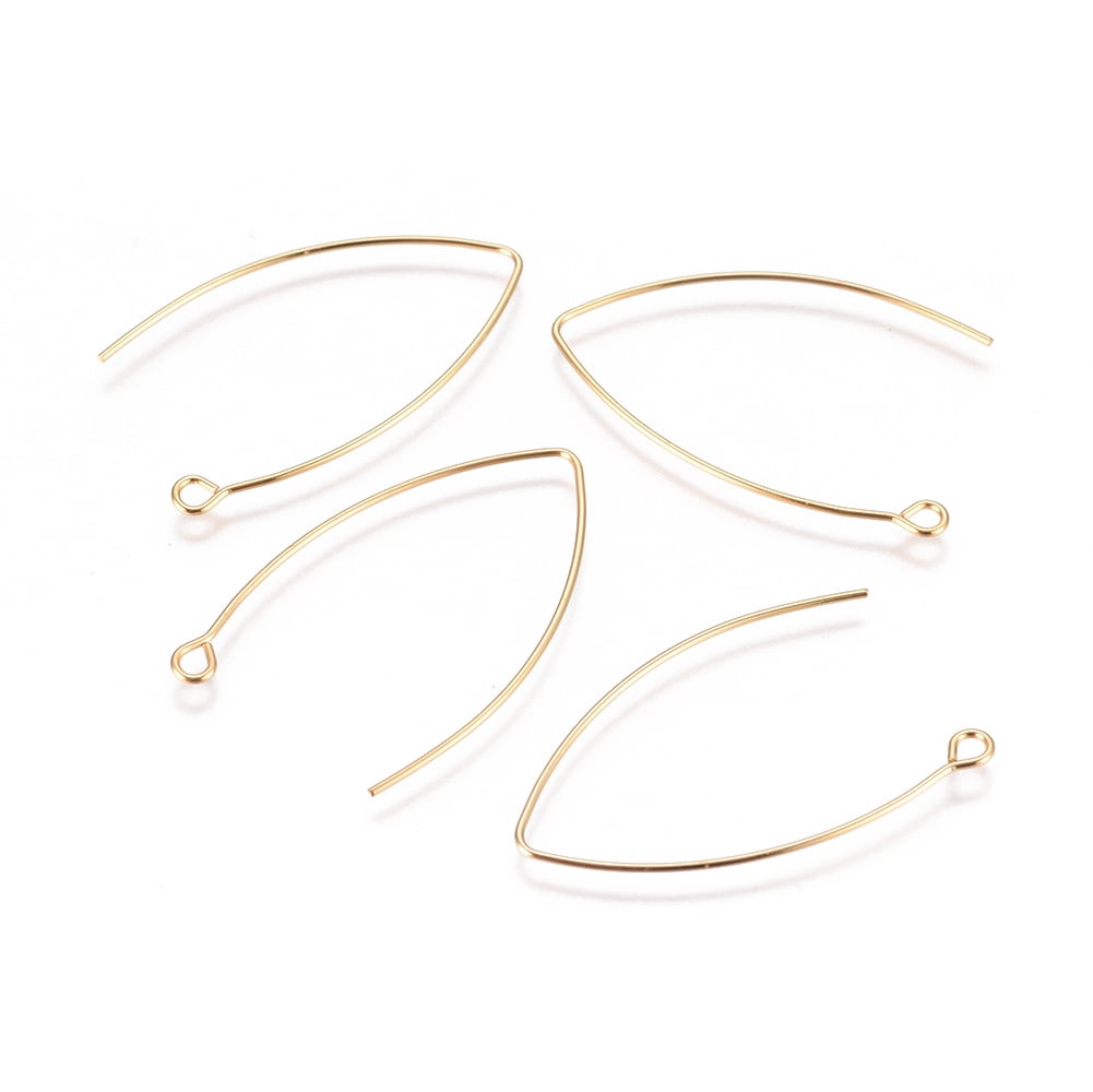 200pc 304 Stainless Steel Earring Hooks with Horizontal Loop Real 18K Gold Plated 40.5x24.5x0.8mm Hole: 2.3mm 20 Gauge Pin: 0.8mm