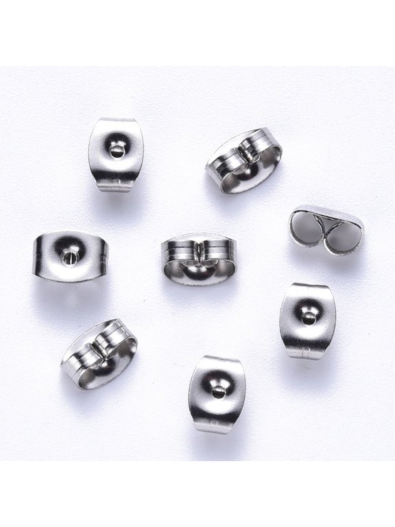 200pc 316 Stainless Steel Ear Nuts Butterfly Earring Backs for Post Earrings Stainless Steel Color 6x4x3mm Hole: 0.9mm