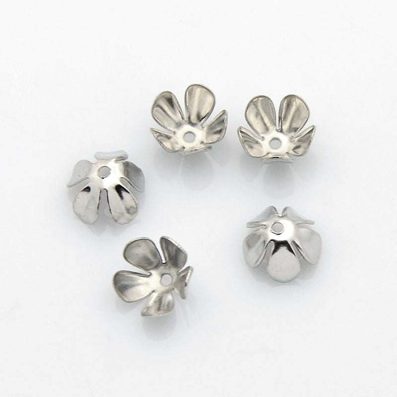 200pc 5-Petal Iron Flower Bead Caps Platinum 8x4mm Hole: 1mm
