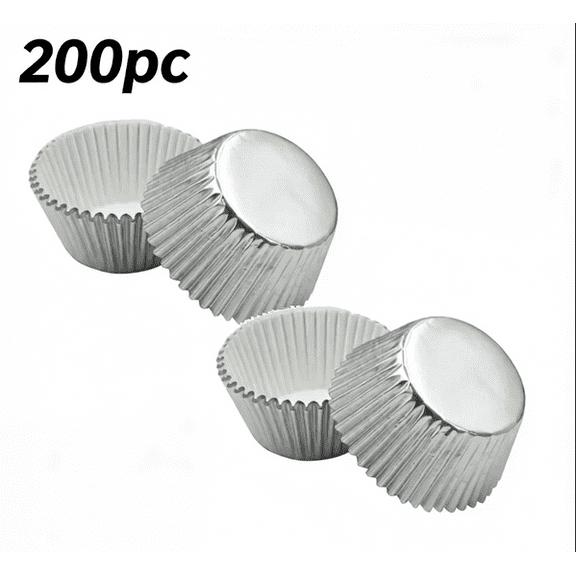 200pc Aluminum Foil Baking Cups, Leak-Proof for Cakes and Desserts, Stackable and Eco-Friendly Mini Cake Pans with Lids (200pc), Aluminum Foil Baking Cups, Cupcake Pan, Silver
