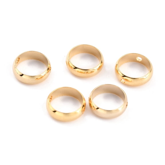 200pc Brass Beads Frames Long-Lasting Plated Round Ring Real 24K Gold Plated 8x2.5mm Hole: 1mm