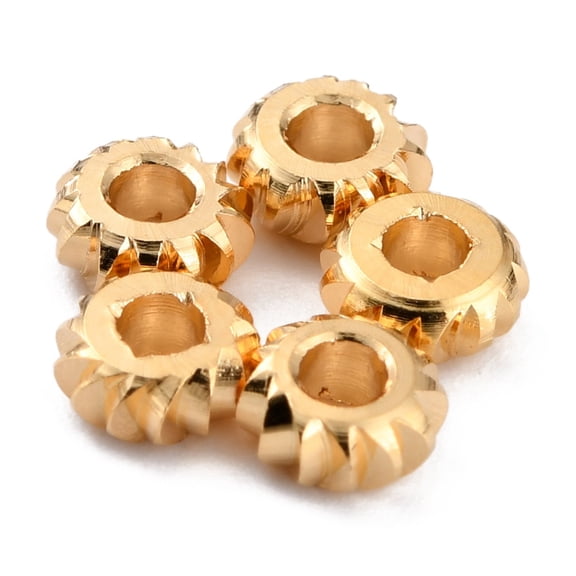 200pc Brass Beads Long-Lasting Plated Corrugated Rondelle Real 24K Gold Plated 5x2mm Hole: 1.8mm