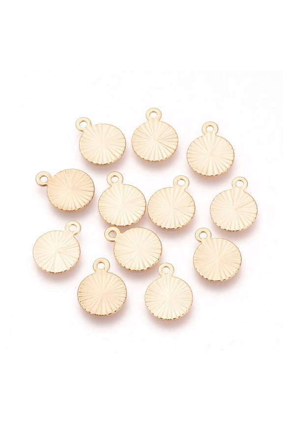 200pc Brass Charms Nickel Free Real 18K Gold Plated Flat Round 12x9x0.5mm Hole: 1mm