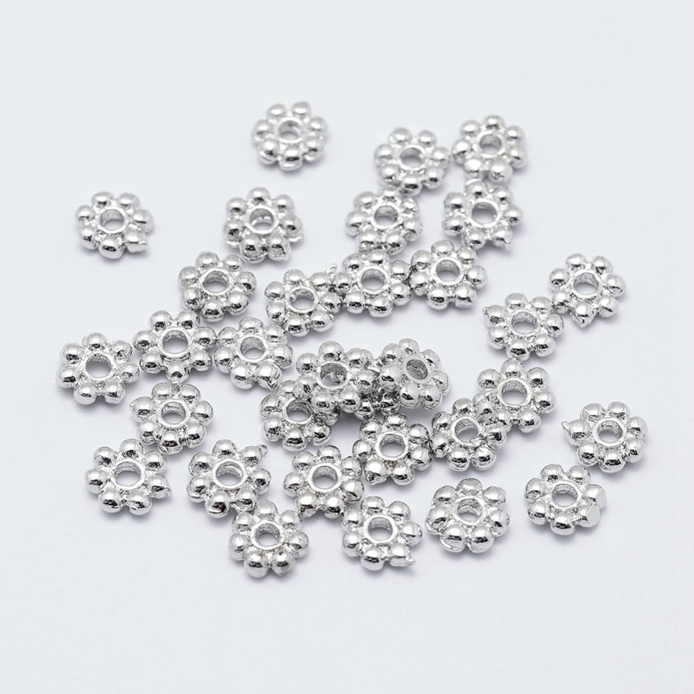 200pc Brass Daisy Spacer Beads Long-Lasting Plated Real Platinum Plated Nickel Free Flower 5.5x1.5mm Hole: 1mm