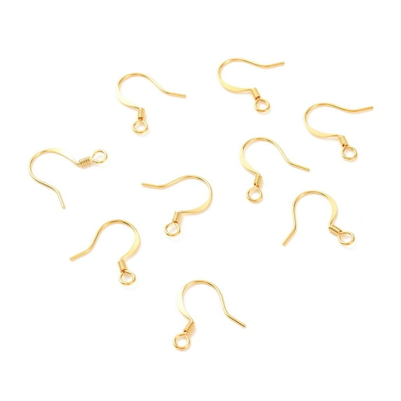 200pc Brass Earring Hooks with Horizontal Loop Long-Lasting Plated Real 18K Gold Plated 17x16x0.7mm Hole: 2mm 21 Gauge Pin: 0.7mm