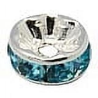 200pc Brass Rhinestone Spacer Beads Grade A Straight Flange Silver Color Plated Rondelle Aquamarine 8x3.8mm Hole: 1.5mm