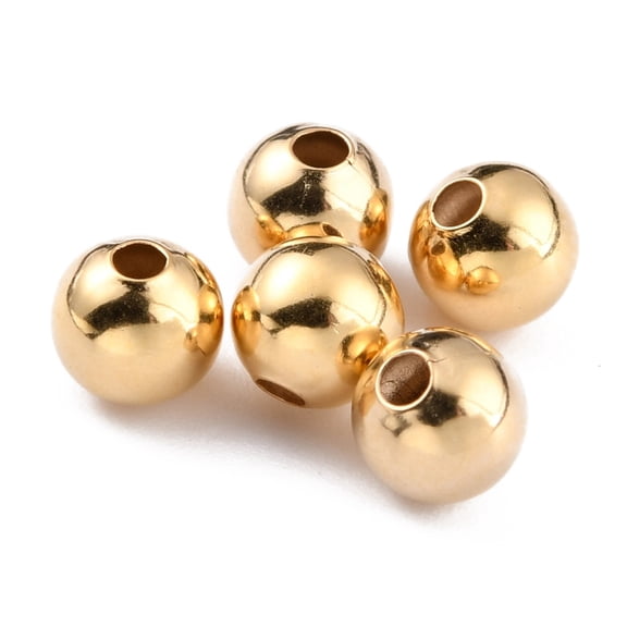 200pc Brass Spacer Beads Long-Lasting Plated Round Real 24K Gold Plated 5mm Hole: 1.4mm