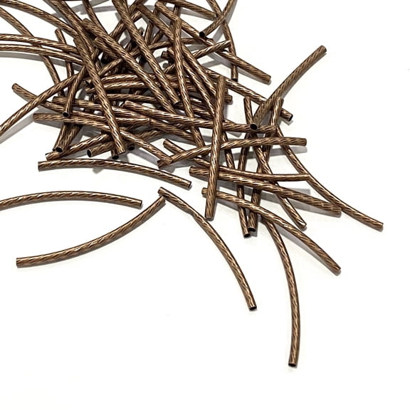 200pc Brass Tube Beads Curved Red Copper 35x2mm Hole 1mm Shape Tube
