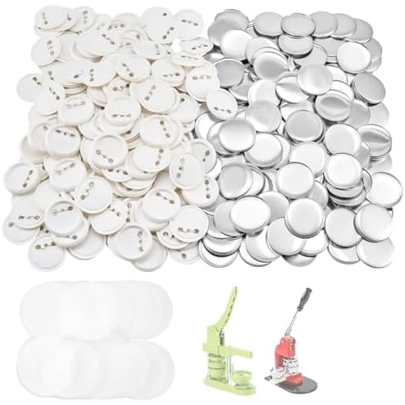 200pc Button Pin Set, 2.25 in. Custom Pin Back Buttons with Metal Shells, 58 mm Blank Metal Button Pins Badge DIY Craft Supplies with Back Pins, Buttons Art Supplies