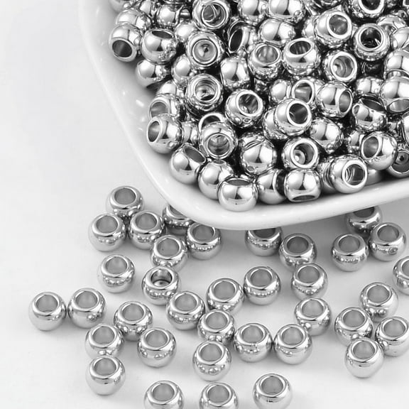 200pc CCB Plastic Spacer Beads Large Hole Scarf Beads Flat Round Platinum Color 5mm long 7mm wide hole: 4mm DIY