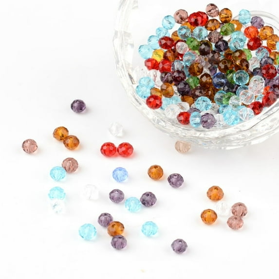 200pc Faceted Rondelle Transparent Glass Beads Mixed Color 4x3mm Hole: 1mm