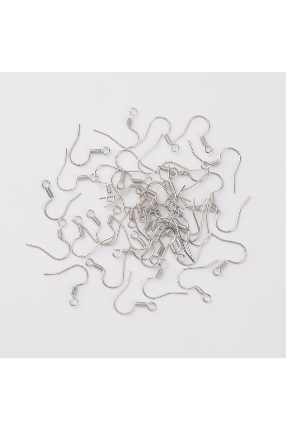 200pc Iron Earring Hooks Cadmium Free & Lead Free Ear Wire with Horizontal Loop Silver 15~16x20~22mm Hole: 2mm