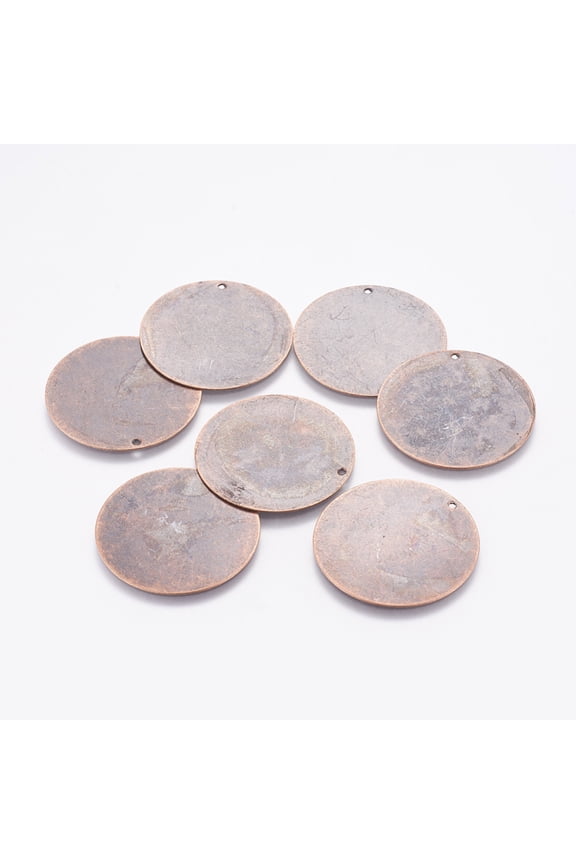 200pc Metal Tags Brass Stamping Blank Tag Pendants Flat Round Red Copper 34x0.5mm Hole: 1mm