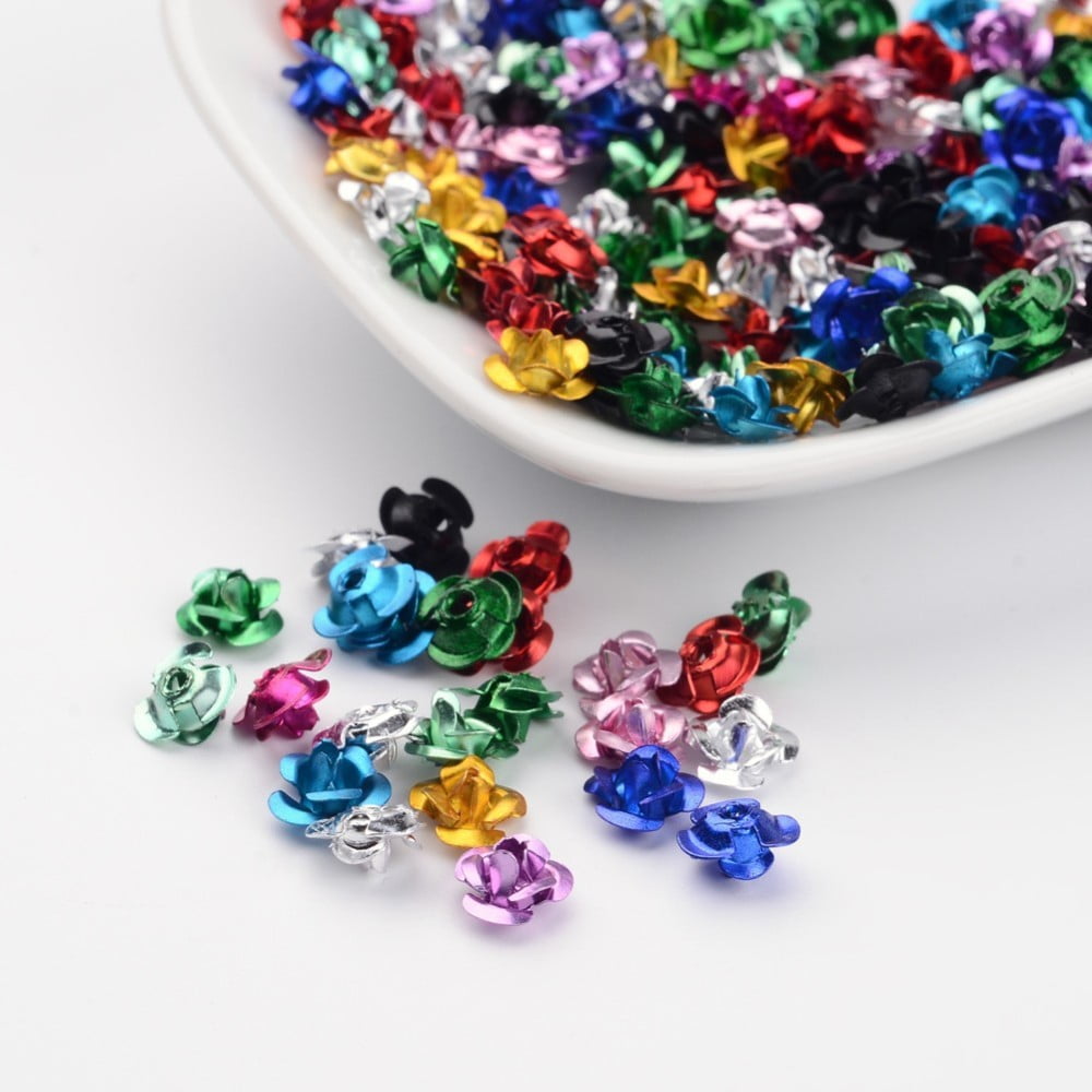 200pc Mixed Color Aluminum Rose Flower Tiny Metal Beads 6mm wide 4.5mm ...