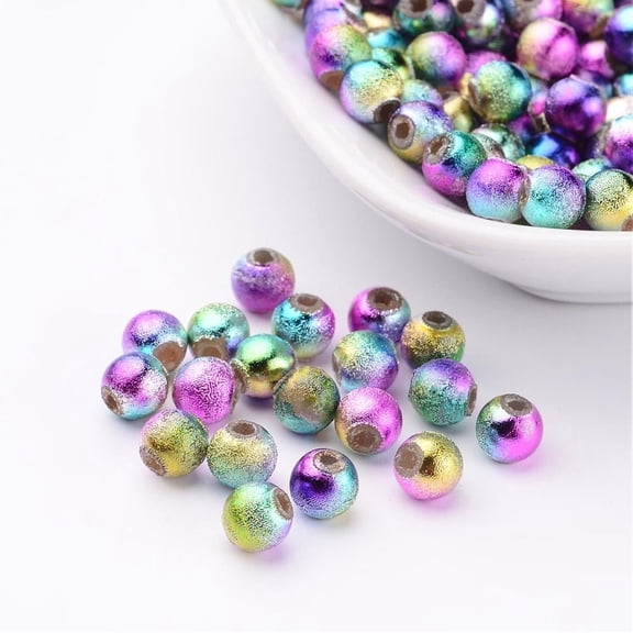 200pc Mixed Colorful Spray Painted Matte Acrylic Round Beads 6mm Hole: 1.5mm