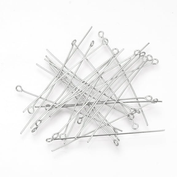 200pc Non-Tarnish 304 Stainless Steel Eye Pin Stainless Steel Color 50mm Pin: 0.7mm Hole: 2mm