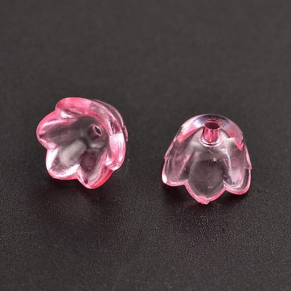 200pc Pink Dyed Transparent Acrylic Flower Beads 10mm wide 6mm thick hole: 1.5mm