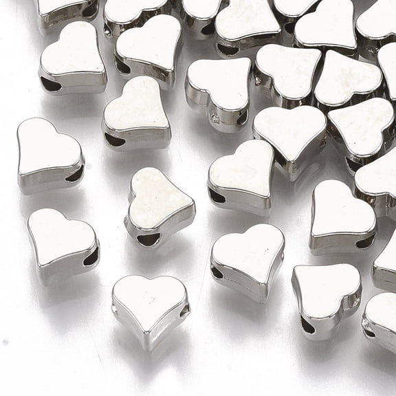 200pc Plating Plastic Beads Heart Platinum 5.5x6x4mm Hole: 1.6mm