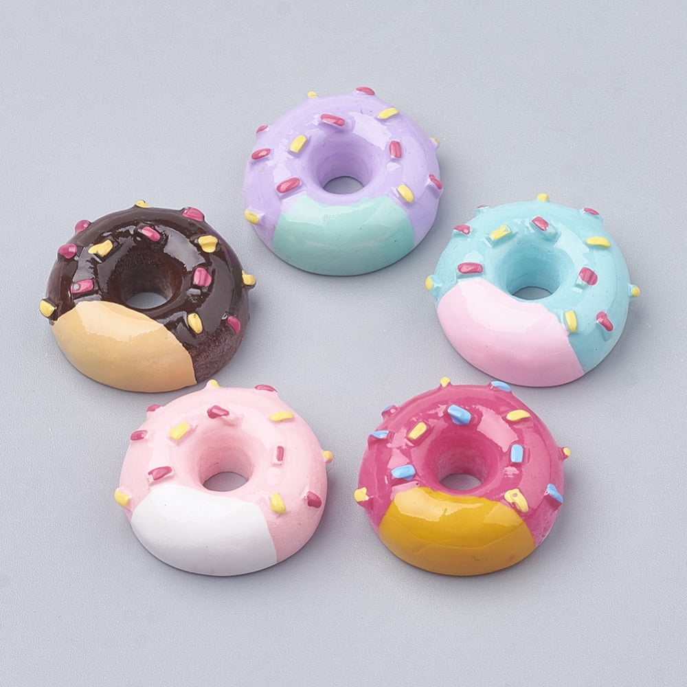 200pc Resin Decoden Cabochons Donut Imitation Food Mixed Color 21x9mm, image size:1000x1000