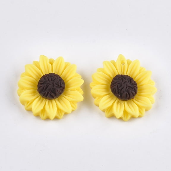 200pc Resin Pendants Sunflower Yellow 24x7mm Hole: 1mm