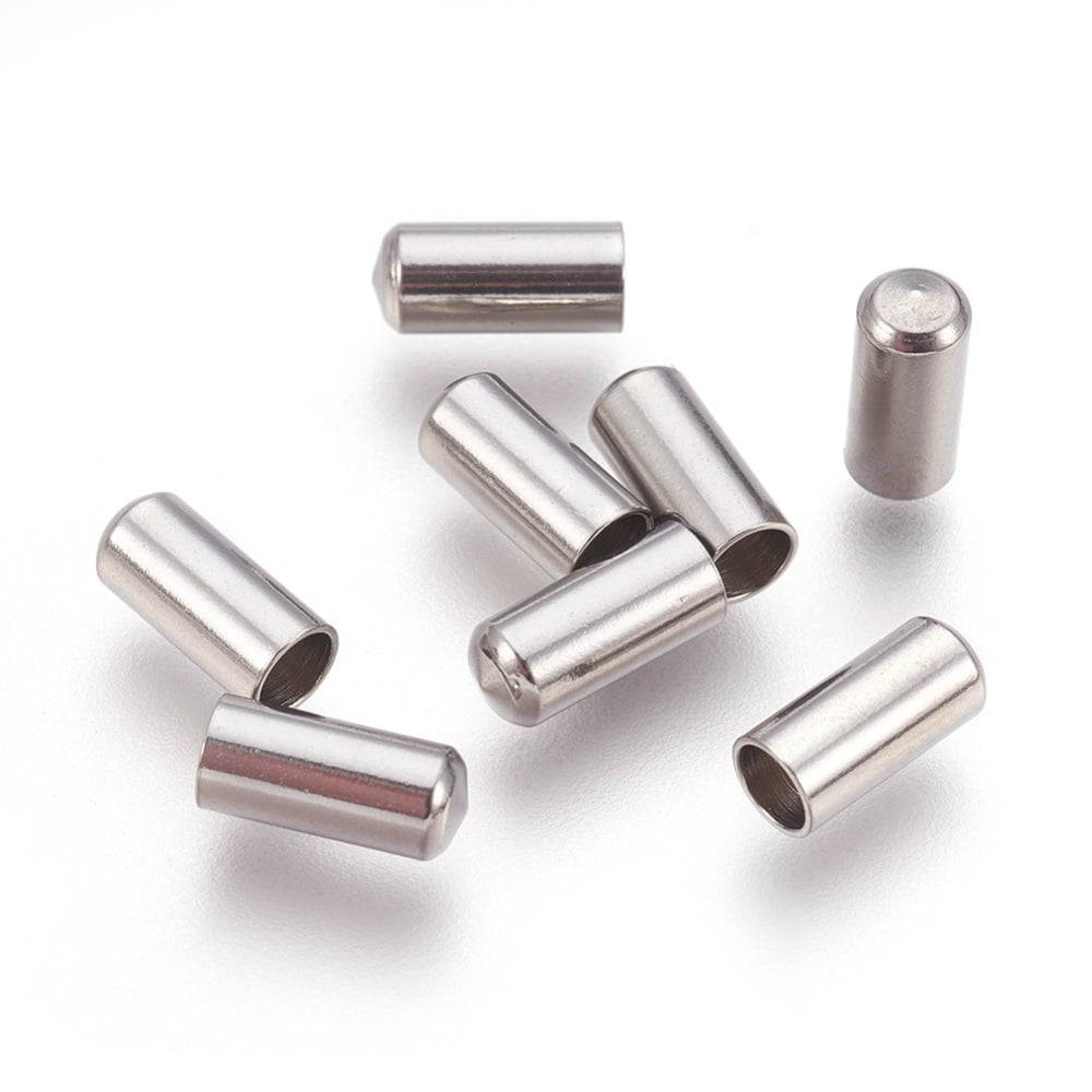 200pc Resistant 201 Stainless Steel Cord End Caps Stainless Steel Color 8.5x4mm Hole: 3mm