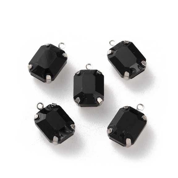 200pc Rhinestone Pendants with Brass Findings Rectangle Jet 13x8x5.5mm Hole: 1.2mm