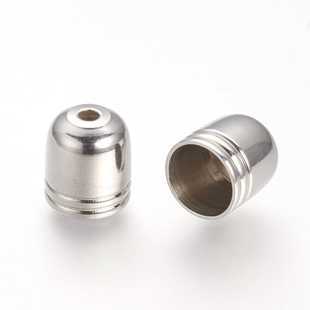 200pc Tarnish Resistant 201 Stainless Steel Cord Ends End Caps Stainless Steel Color 7.5x7mm Hole: 1mm inner diameter: 6mm