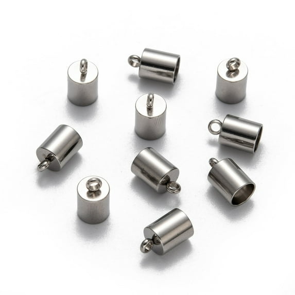 200pc Tarnish Resistant 304 Stainless Steel Cord Ends End Caps Stainless Steel Color 10x6mm Hole: 2mm Inner Diameter: 5mm
