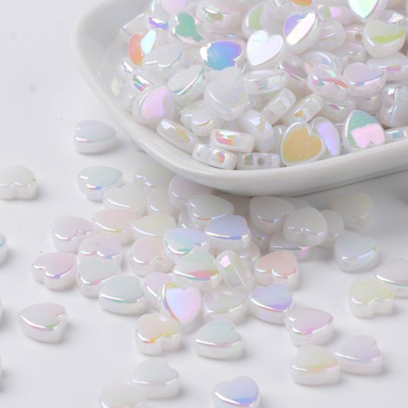 200pc Transparent Acrylic Beads Imitation Jade Heart Milk AB 8x3mm hole: 1mm Material Acrylic