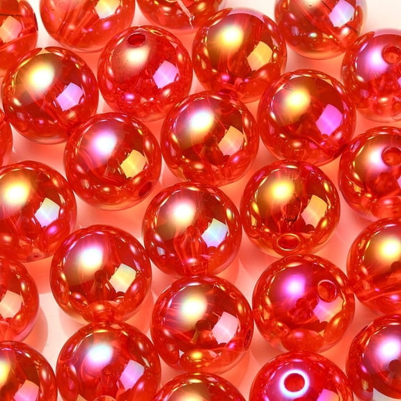 200pc Transparent Rainbow Iridescent Acrylic Beads Beads Round Red 15~15.5x15.5~16mm Hole: 2.6~2.7mm