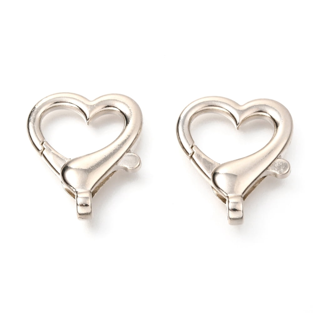 200pc Zinc Alloy Lobster Claw Clasps Heart Platinum 26x22x6mm Hole: 2mm