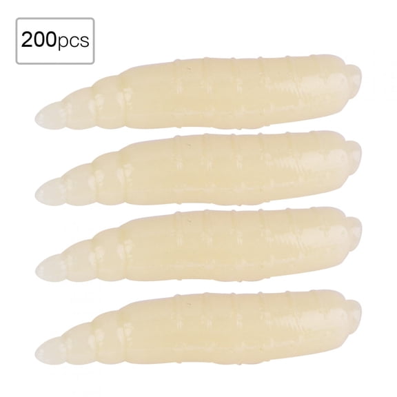 200pcs 0.67 inches / 17 mm Small Artificial Maggot Grub Soft Fishing Lures Life-Like Worms Baits Set for Freshwater and Saltwater Angling Enthusiasts, Highly Visible Yellow PVC Gear