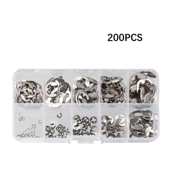 200pcs 10 Sizes 304 Stainless Steel Open Retaining Ring E-Shape Circlips Set