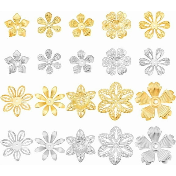 200pcs 10 Styles Flower Bead Caps 16~34mm End Caps Large Flower Spacer Beads Filigree End Beading Findings