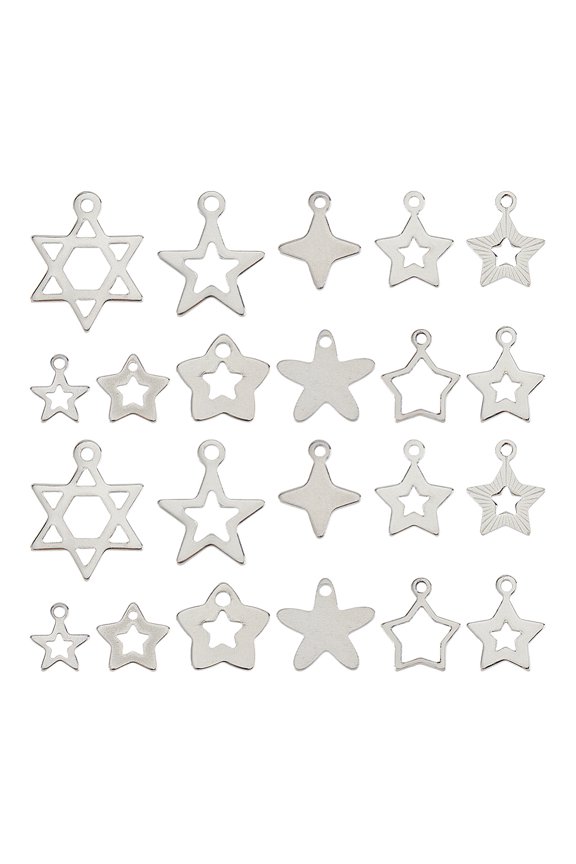 200pcs 10 Styles Star Charms Mini Star Pendents of David Charms Stainless Steel for Earrings Necklaces Craft Supplies Accessories