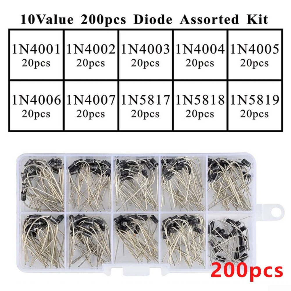 200pcs 10 Value Rectifier Diode 1N4001~1N5819 Zener Diode Assortment ...