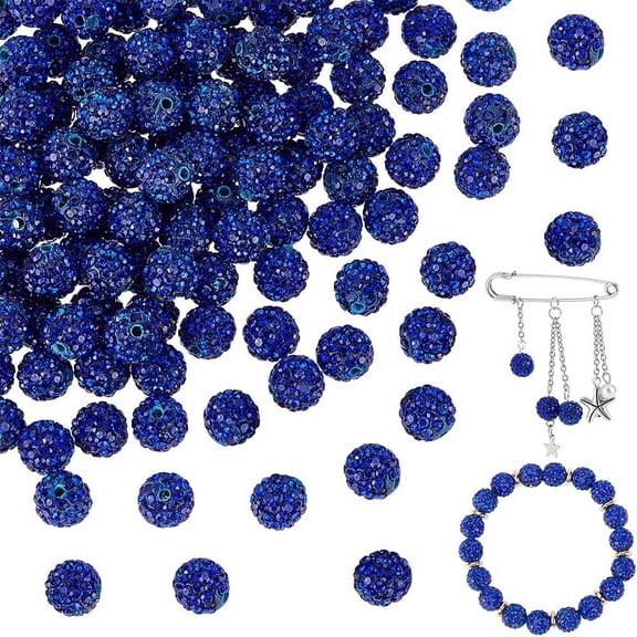 200pcs 10mm Blue Rhinestones Beads Pave Disco Ball Beads Polymer Clay Beads Baseball Beads Round Diamond Clay Beads DIY