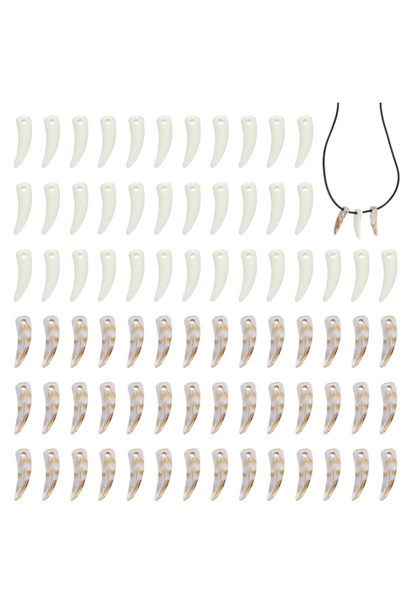 200pcs 2 Colors Artificial Wolf Teeth Charms Acrylic Wolf Fang Pendants Opaque Resin Fangs Pendants 23x7mm DIY