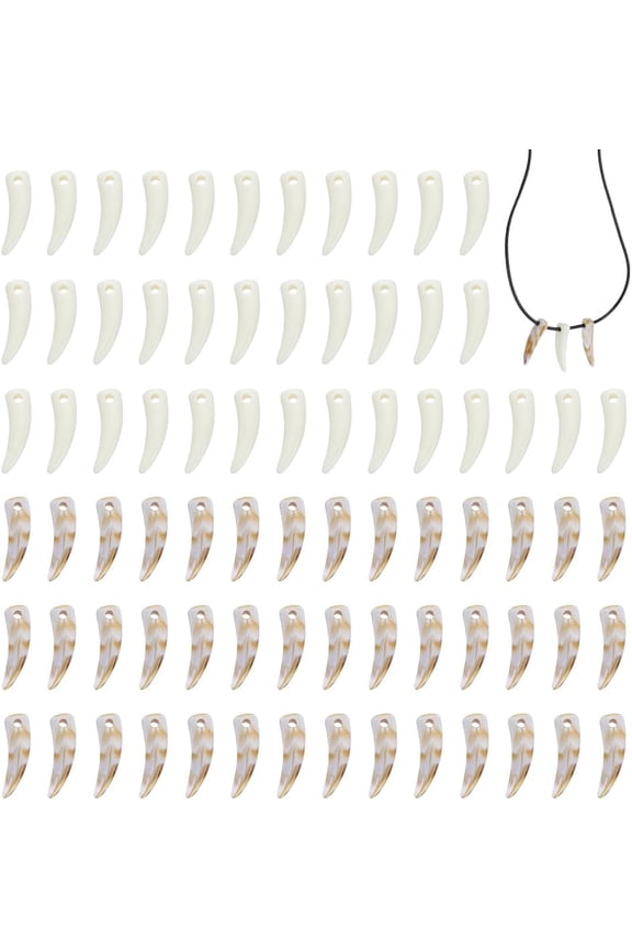 200pcs 2 Colors Artificial Wolf Teeth Charms Acrylic Wolf Fang Pendants Opaque Resin Fangs Pendants 23x7mm