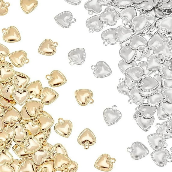 200pcs 2 Colors Heart Charms Stainless Steel Tiny Heart Pendants 1-1.2mm Small Hole Heart Charms Valentine Love Charms for DIY Necklace Bracelet Earring Jewelry Making