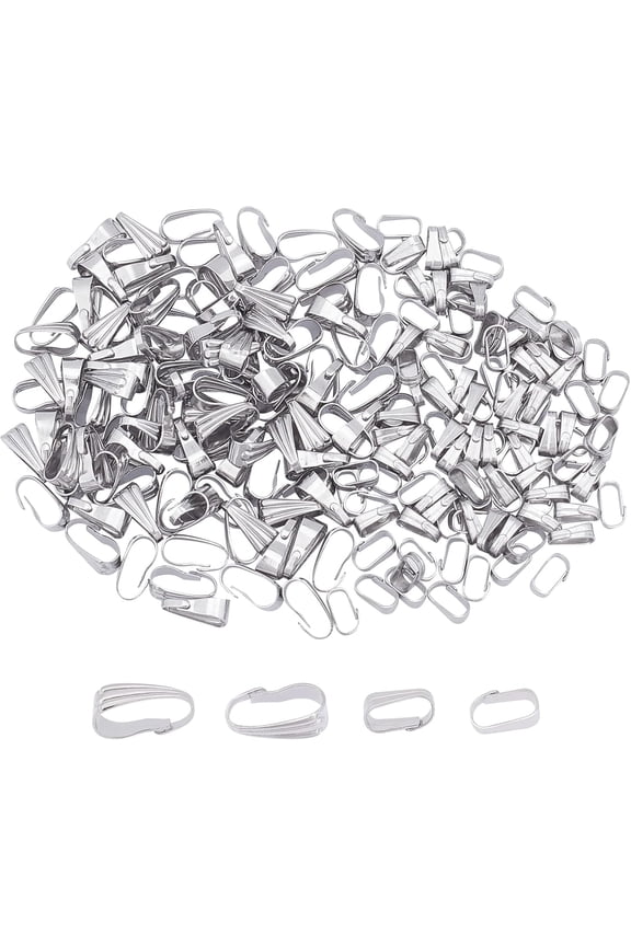 200pcs 2 Sizes Snap On Bails 304 Stainless Steel Pendant Bails Ice Pick Pinch Bails Clasp