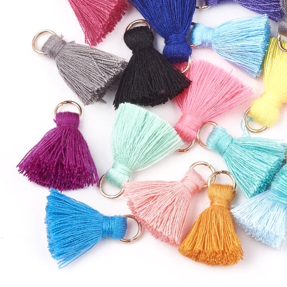 200pcs 200pcs Polycotton(Polyester Cotton) Tassel Pendant Decorations with Iron Findings Light golden Mixed color 20~30x7~8mm Hole: 5mm
