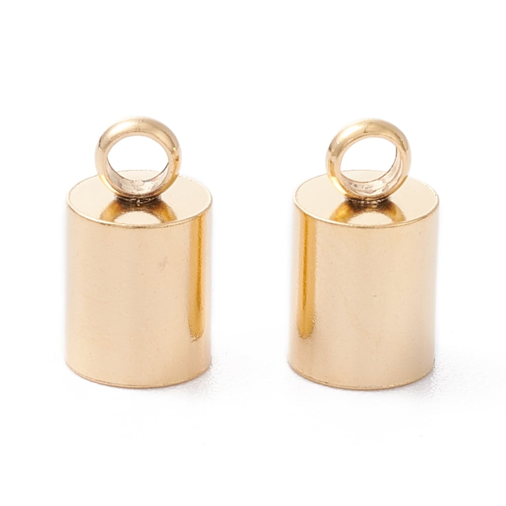 200pcs 201 Stainless Steel Cord Ends End Caps Column Real 24K Gold Plated 9x5mm Hole: 2mm Inner Diameter: 4mm