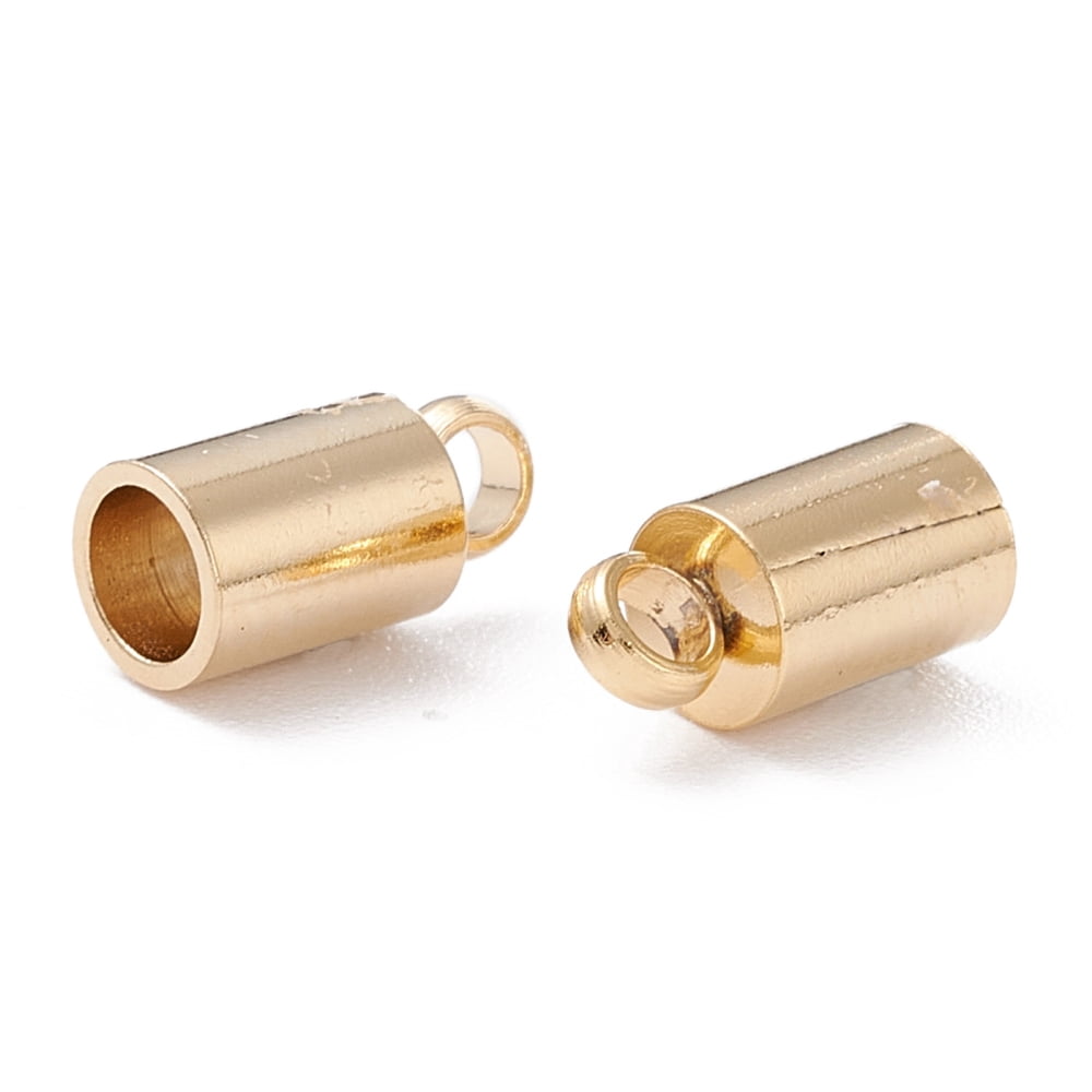 200pcs 201 Stainless Steel Cord Ends End Caps Column golden 8x4mm Hole: 1.5mm Inner Diameter: 3mm