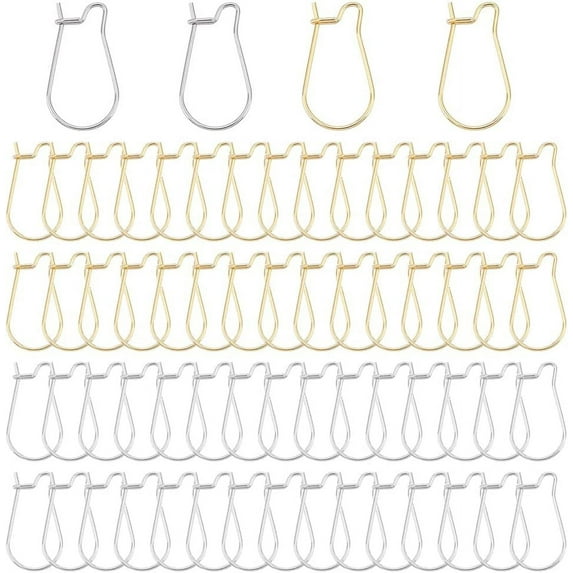 200pcs 20mm Golden and Stainless Steel Color Earring Hooks Kidney Ear Wire Hypoallergenic Hoop Earrings for Jewelry Making,Pin:0.7mm