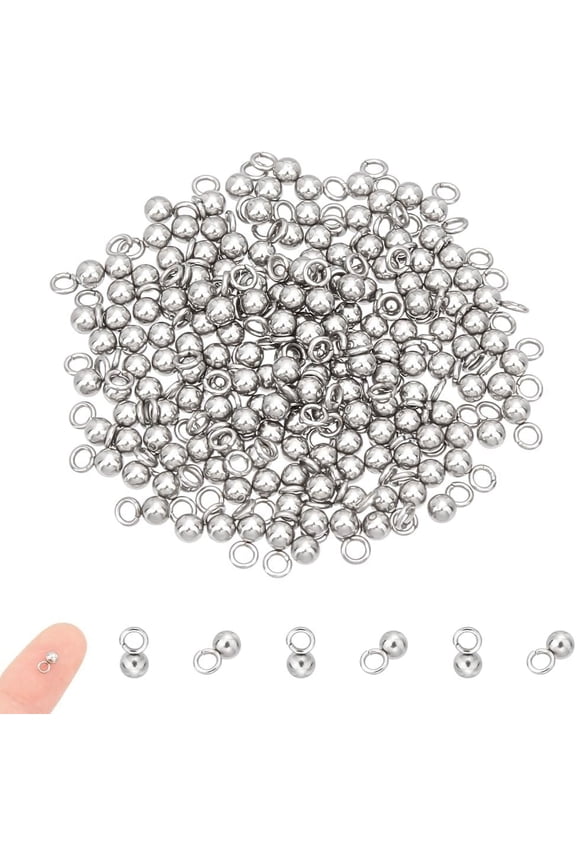 200pcs 304 Stainless Steel Charms Round Pendants Small Ball Charms 3mm in Diameter Metal Dangle Ball Bead Pendants Hole 2mm for DIY handcrafting