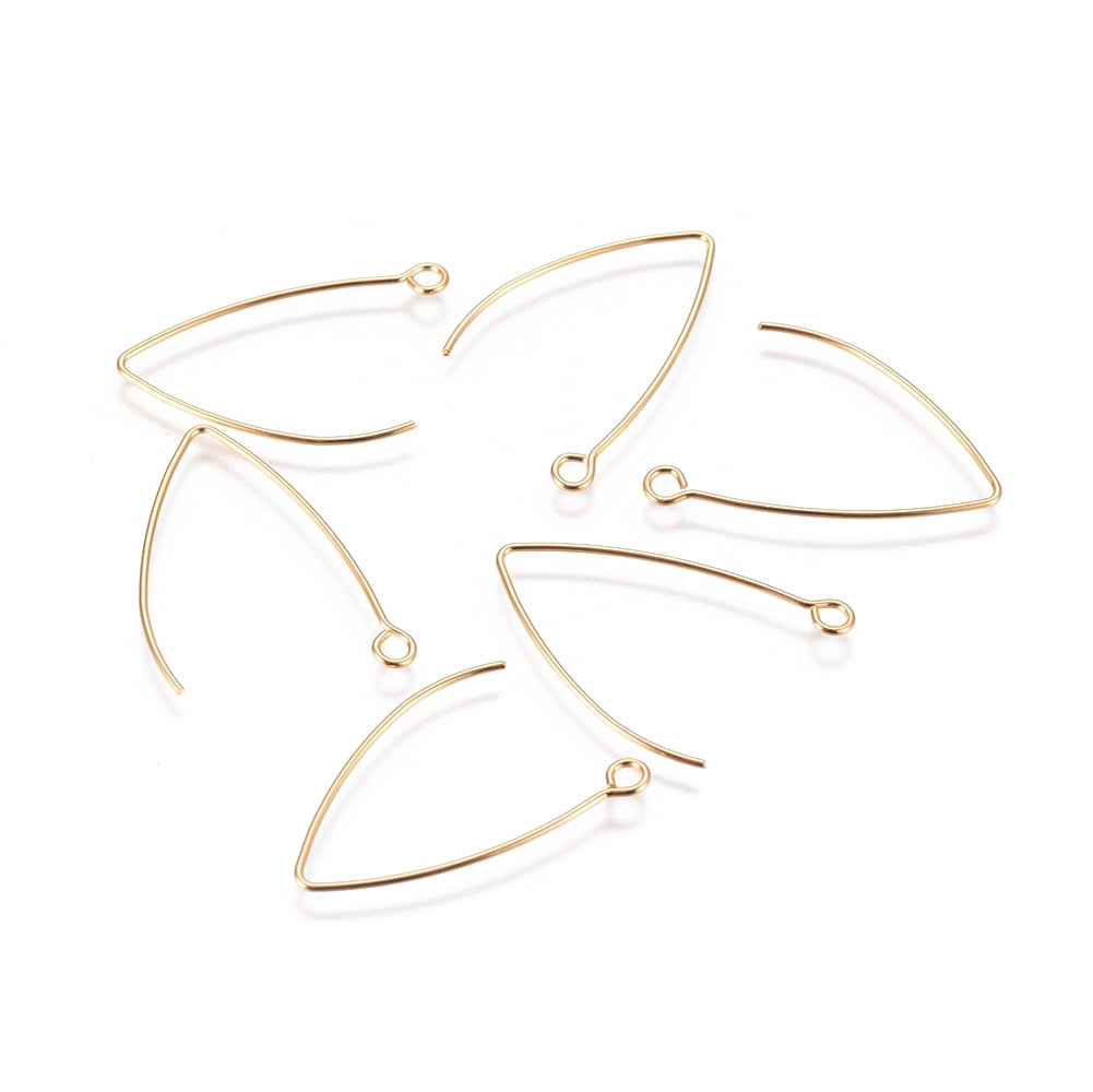 200pcs 304 Stainless Steel Earring Hooks with Horizontal Loop Golden 31x20x0.8mm Hole: 2.3mm 21 Gauge Pin: 0.7mm