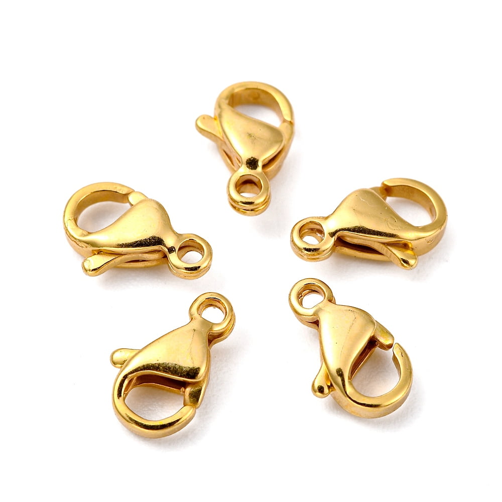200pcs 304 Stainless Steel Lobster Claw Clasps Parrot Trigger Clasps golden 15x9x4mm Hole: 2mm