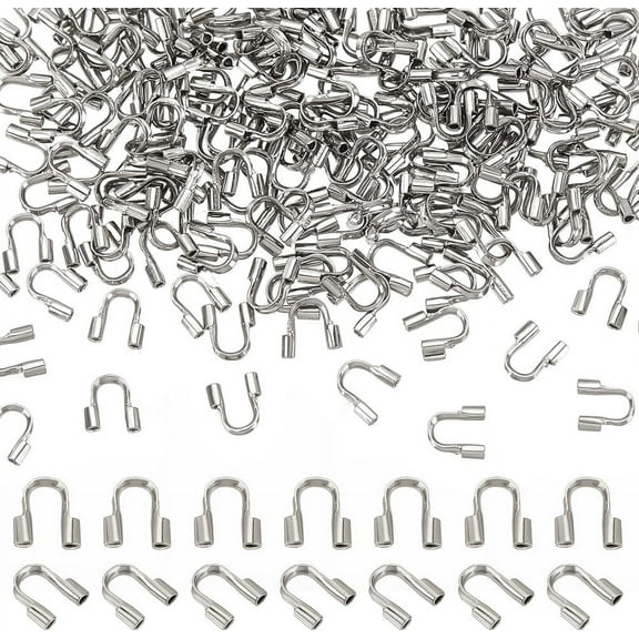 200pcs 304 Stainless Steel Wire Guardian Protectors U Shape Wire Guard Loops Thread Protector 0.7mm Hole Wire Protector for Necklaces Bracelets Beading Jewelry Making Craft Stainless Steel Color